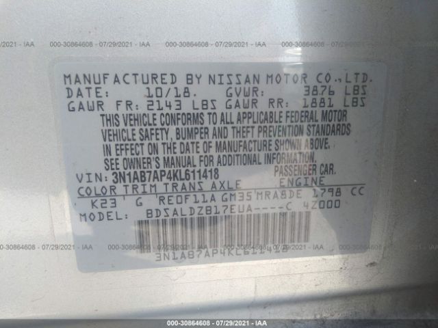 Photo 8 VIN: 3N1AB7AP4KL611418 - NISSAN SENTRA 