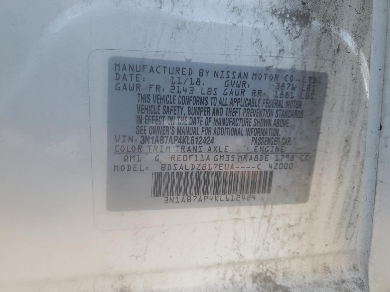 Photo 11 VIN: 3N1AB7AP4KL612424 - NISSAN SENTRA 