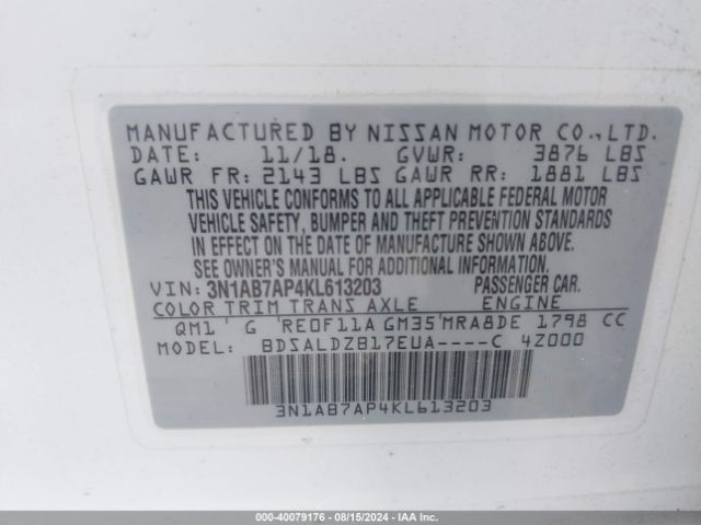 Photo 8 VIN: 3N1AB7AP4KL613203 - NISSAN SENTRA 