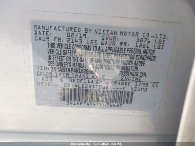 Photo 8 VIN: 3N1AB7AP4KL626680 - NISSAN SENTRA 