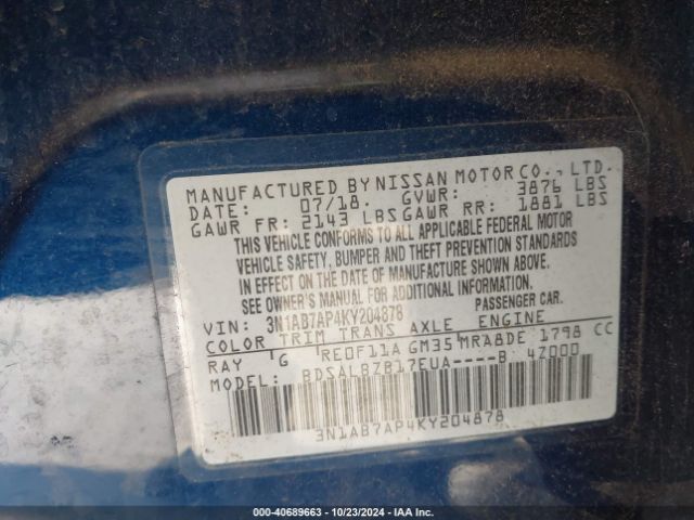 Photo 8 VIN: 3N1AB7AP4KY204878 - NISSAN SENTRA 