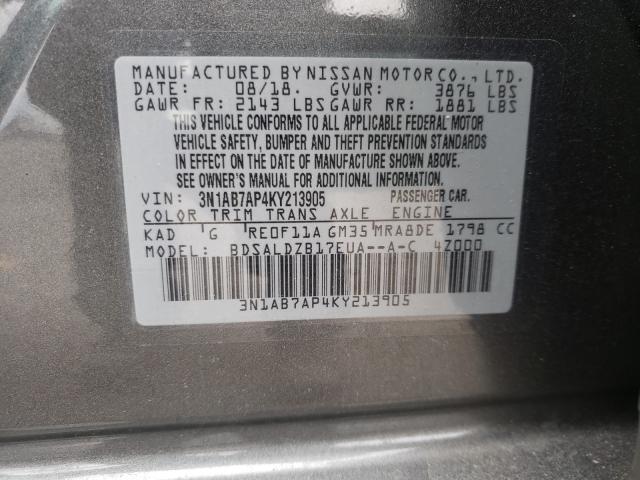 Photo 9 VIN: 3N1AB7AP4KY213905 - NISSAN SENTRA S 