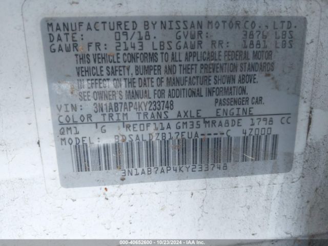 Photo 8 VIN: 3N1AB7AP4KY233748 - NISSAN SENTRA 