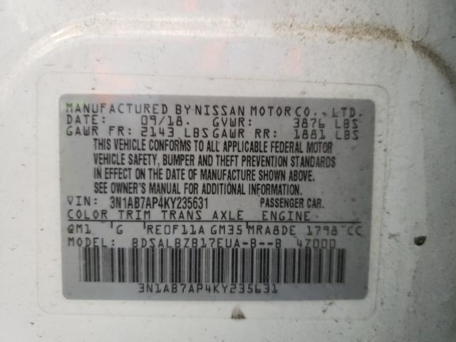 Photo 9 VIN: 3N1AB7AP4KY235631 - NISSAN SENTRA S 