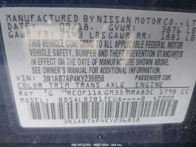 Photo 8 VIN: 3N1AB7AP4KY236858 - NISSAN SENTRA 