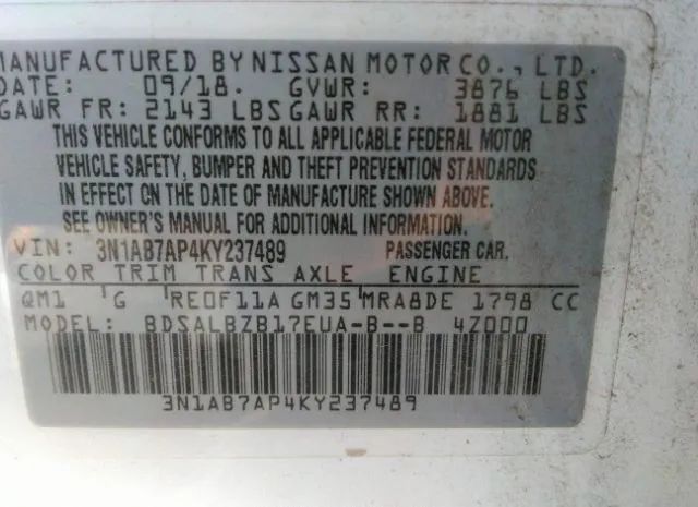 Photo 8 VIN: 3N1AB7AP4KY237489 - NISSAN SENTRA 