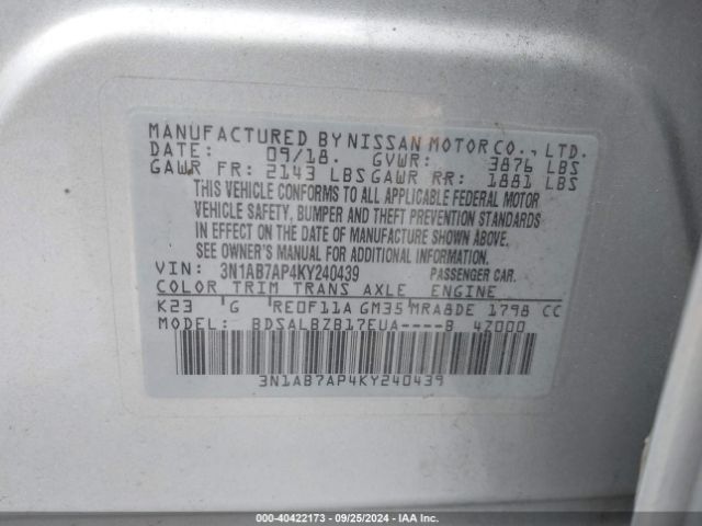 Photo 8 VIN: 3N1AB7AP4KY240439 - NISSAN SENTRA 