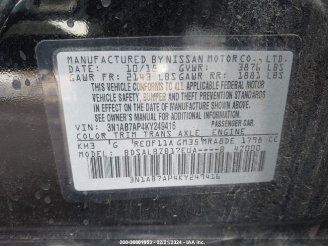 Photo 8 VIN: 3N1AB7AP4KY249416 - NISSAN SENTRA 