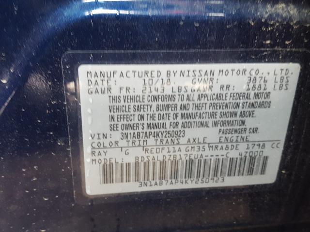 Photo 9 VIN: 3N1AB7AP4KY250923 - NISSAN SENTRA S 