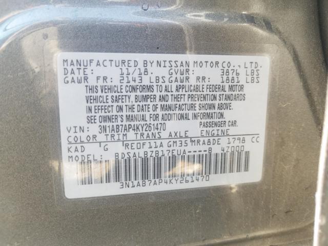 Photo 9 VIN: 3N1AB7AP4KY261470 - NISSAN SENTRA S 