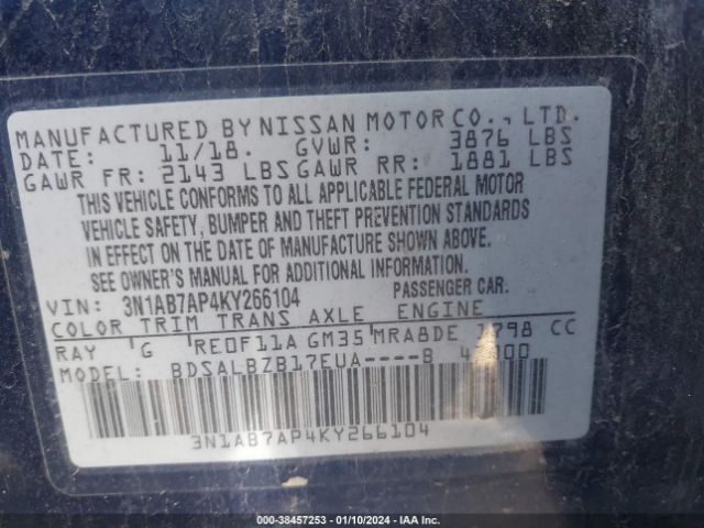 Photo 8 VIN: 3N1AB7AP4KY266104 - NISSAN SENTRA 