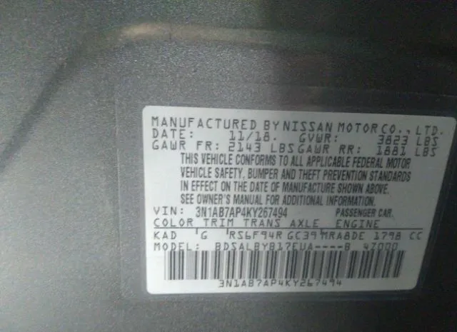 Photo 8 VIN: 3N1AB7AP4KY267494 - NISSAN SENTRA 