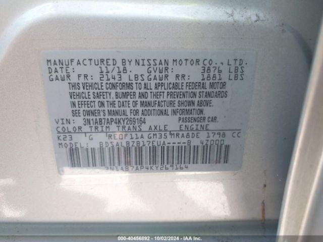 Photo 8 VIN: 3N1AB7AP4KY269164 - NISSAN SENTRA 