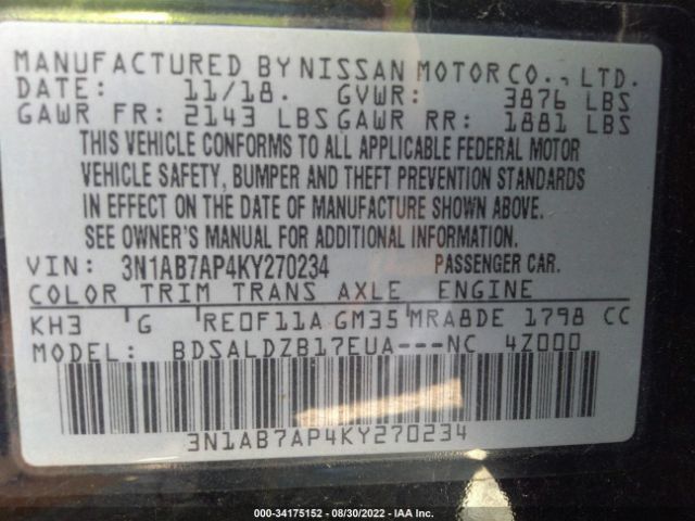 Photo 8 VIN: 3N1AB7AP4KY270234 - NISSAN SENTRA 