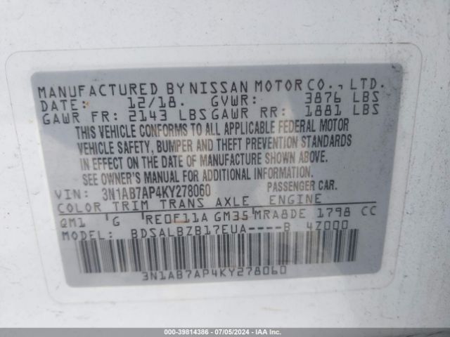 Photo 8 VIN: 3N1AB7AP4KY278060 - NISSAN SENTRA 