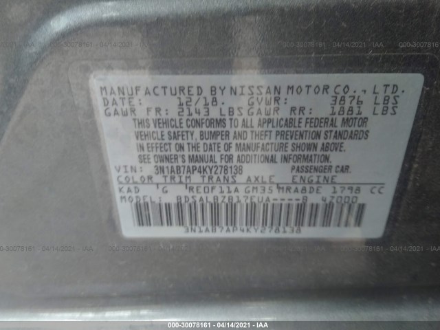 Photo 8 VIN: 3N1AB7AP4KY278138 - NISSAN SENTRA 