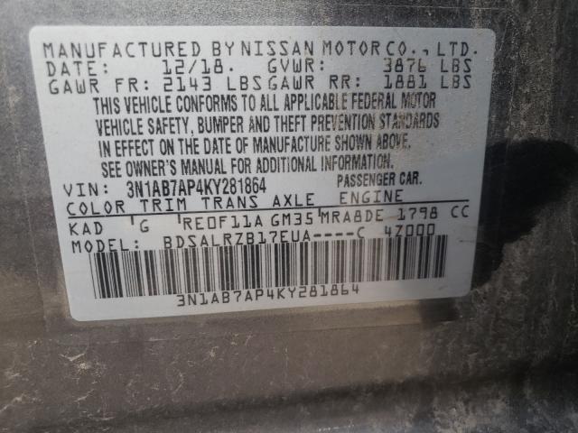 Photo 9 VIN: 3N1AB7AP4KY281864 - NISSAN SENTRA S 