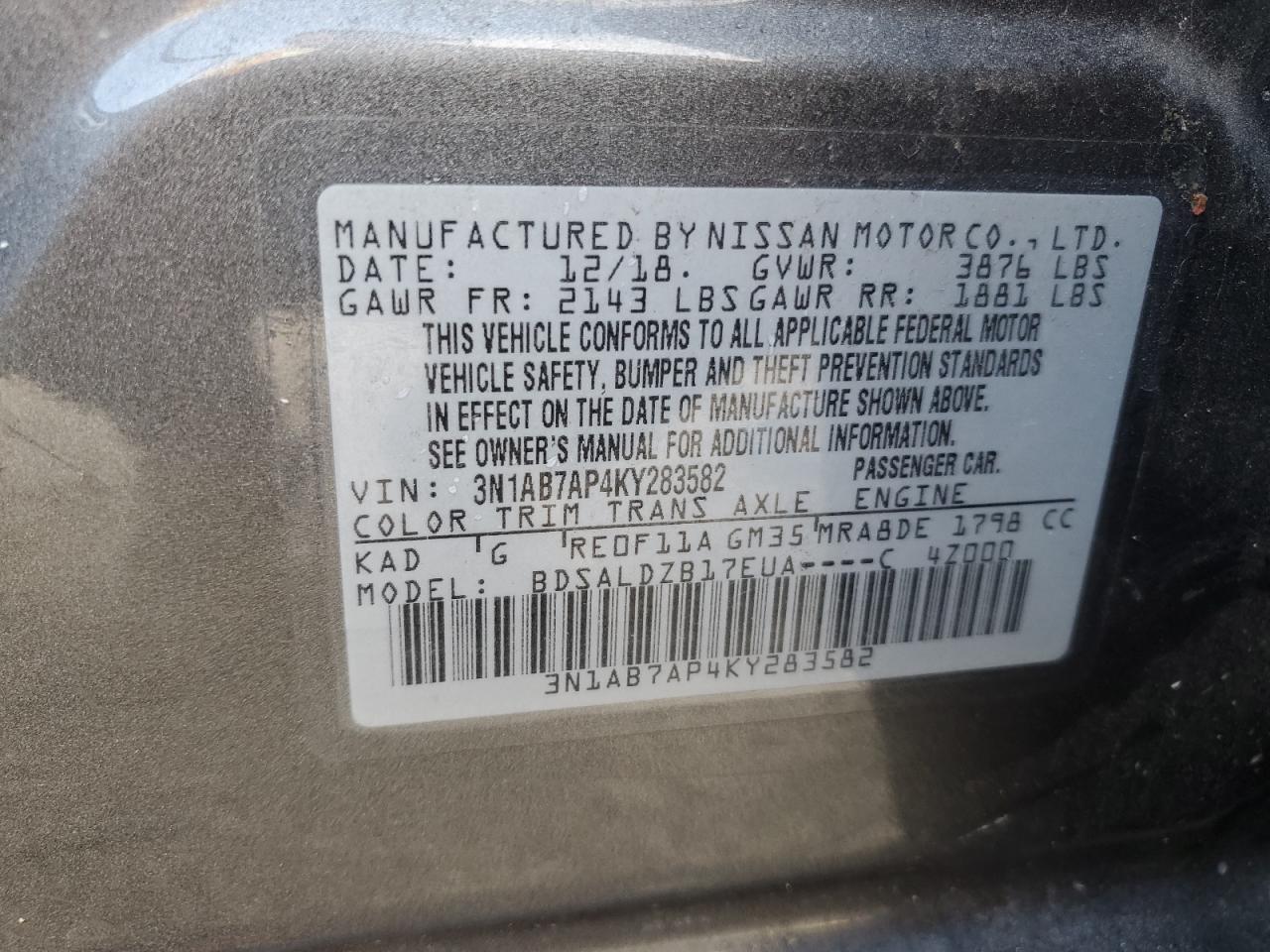 Photo 11 VIN: 3N1AB7AP4KY283582 - NISSAN SENTRA 