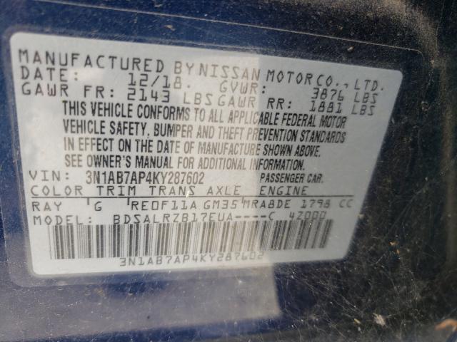 Photo 9 VIN: 3N1AB7AP4KY287602 - NISSAN SENTRA 