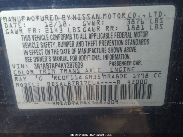 Photo 8 VIN: 3N1AB7AP4KY287809 - NISSAN SENTRA 