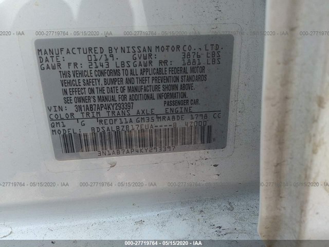 Photo 8 VIN: 3N1AB7AP4KY293397 - NISSAN SENTRA 