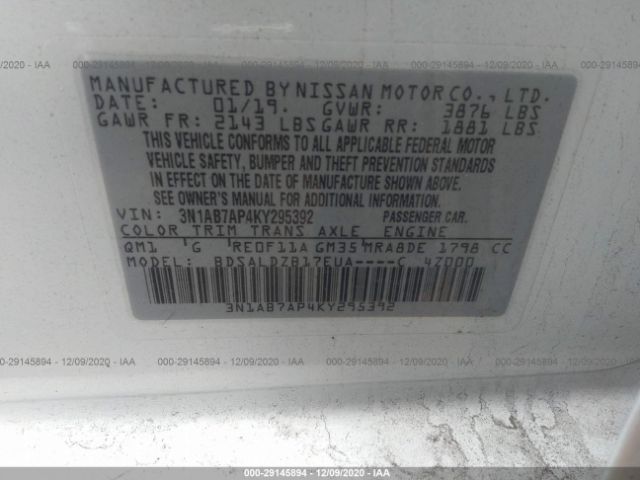 Photo 8 VIN: 3N1AB7AP4KY295392 - NISSAN SENTRA 