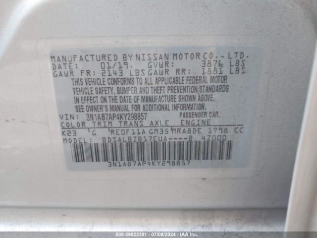 Photo 8 VIN: 3N1AB7AP4KY298857 - NISSAN SENTRA 