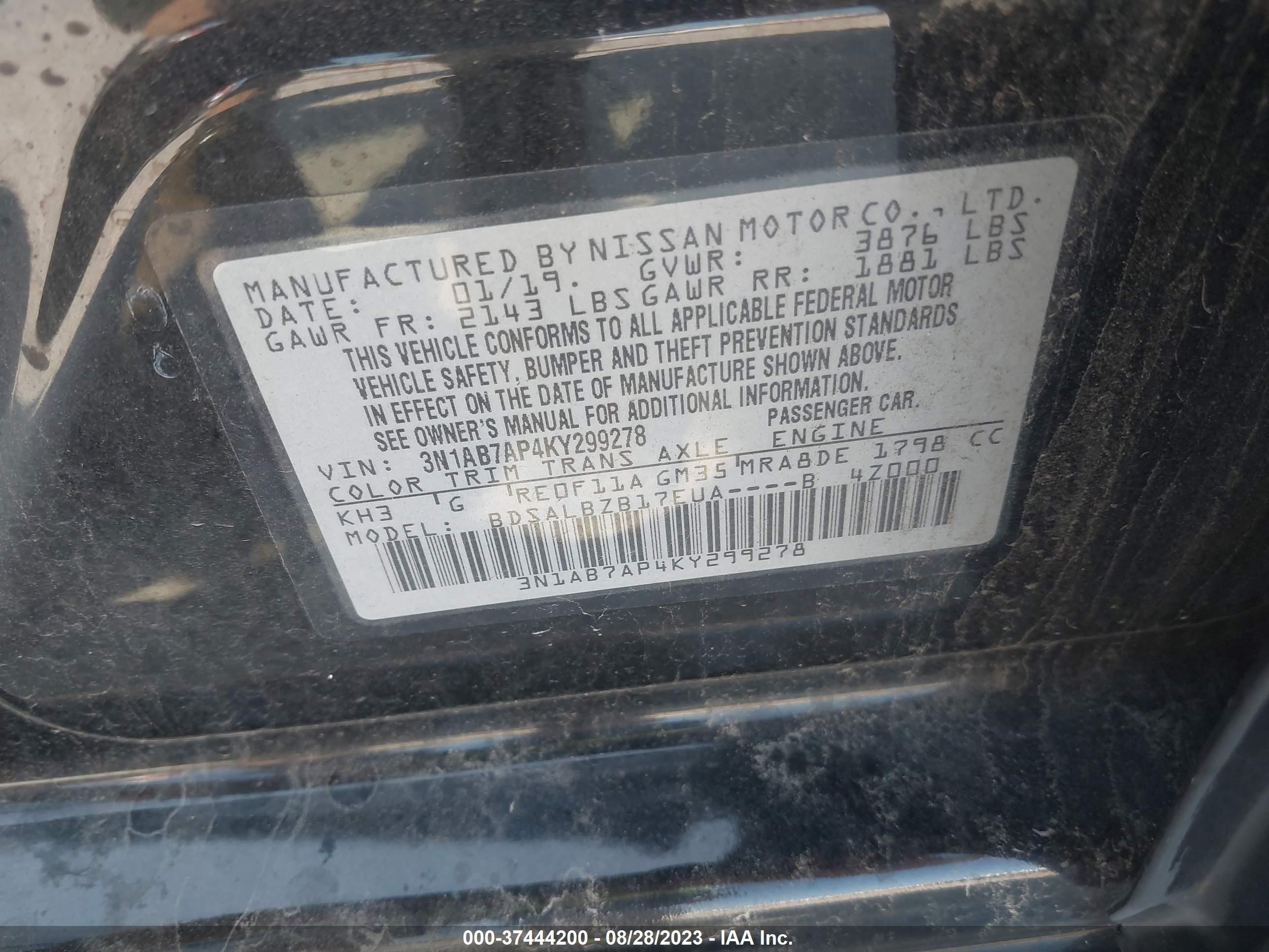 Photo 8 VIN: 3N1AB7AP4KY299278 - NISSAN SENTRA 