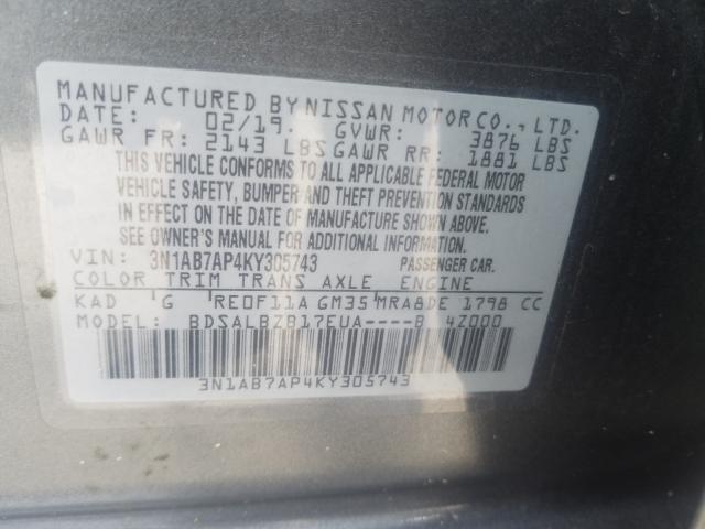 Photo 9 VIN: 3N1AB7AP4KY305743 - NISSAN SENTRA S 