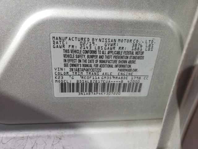 Photo 9 VIN: 3N1AB7AP4KY307220 - NISSAN SENTRA 