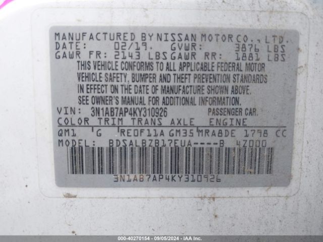 Photo 8 VIN: 3N1AB7AP4KY310926 - NISSAN SENTRA 