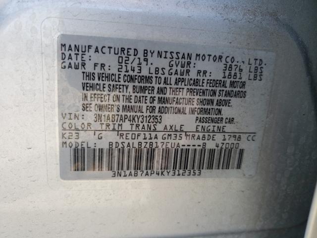 Photo 9 VIN: 3N1AB7AP4KY312353 - NISSAN SENTRA S 