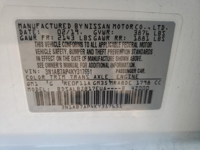 Photo 9 VIN: 3N1AB7AP4KY317651 - NISSAN SENTRA S 