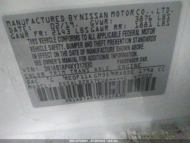 Photo 8 VIN: 3N1AB7AP4KY317830 - NISSAN SENTRA 