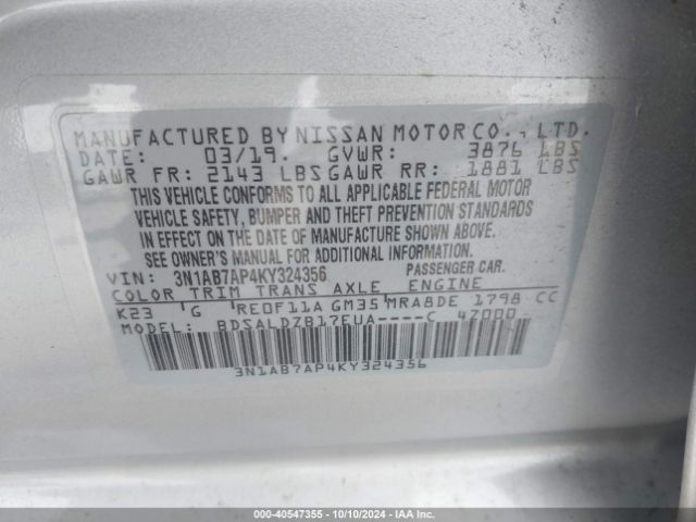 Photo 8 VIN: 3N1AB7AP4KY324356 - NISSAN SENTRA 