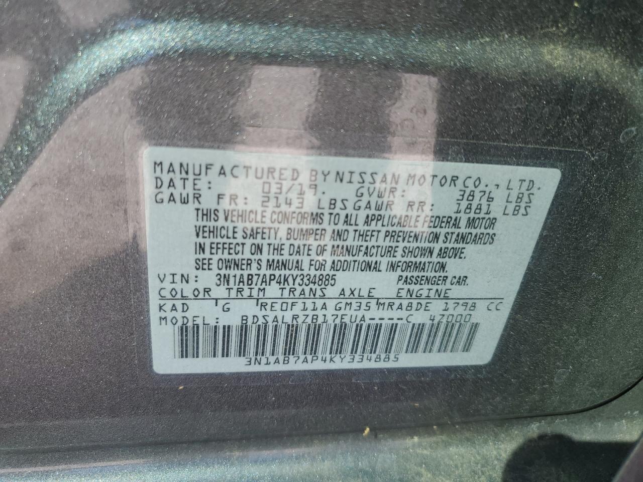 Photo 11 VIN: 3N1AB7AP4KY334885 - NISSAN SENTRA 