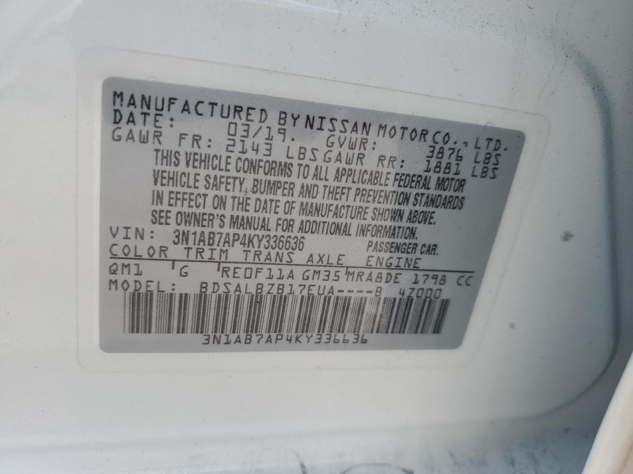 Photo 12 VIN: 3N1AB7AP4KY336636 - NISSAN SENTRA 