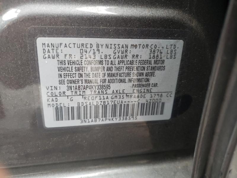 Photo 9 VIN: 3N1AB7AP4KY338595 - NISSAN SENTRA S 