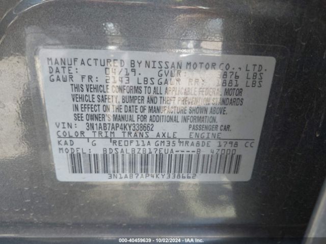 Photo 8 VIN: 3N1AB7AP4KY338662 - NISSAN SENTRA 