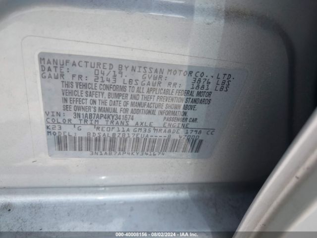 Photo 8 VIN: 3N1AB7AP4KY341674 - NISSAN SENTRA 