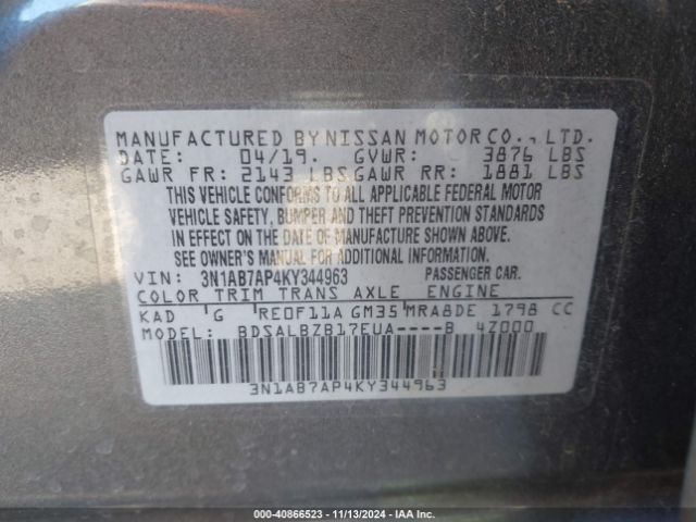 Photo 8 VIN: 3N1AB7AP4KY344963 - NISSAN SENTRA 