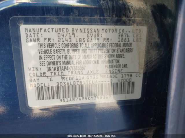 Photo 8 VIN: 3N1AB7AP4KY345367 - NISSAN SENTRA 