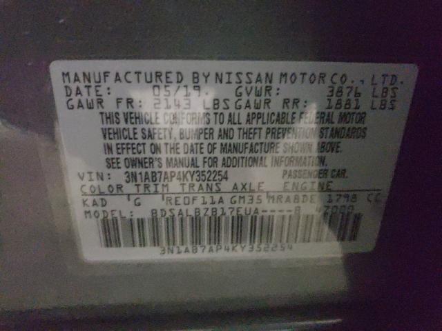 Photo 9 VIN: 3N1AB7AP4KY352254 - NISSAN SENTRA S 