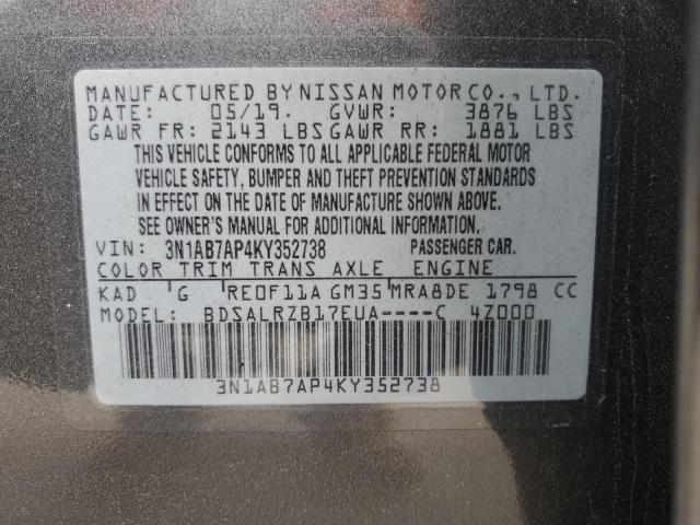 Photo 9 VIN: 3N1AB7AP4KY352738 - NISSAN SENTRA S 