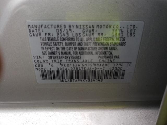 Photo 9 VIN: 3N1AB7AP4KY354943 - NISSAN SENTRA S 