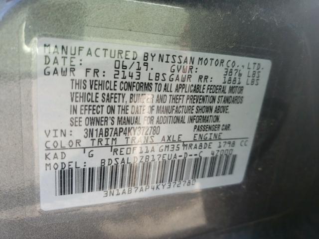 Photo 9 VIN: 3N1AB7AP4KY372780 - NISSAN SENTRA S 