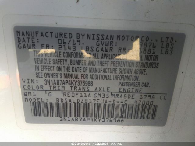 Photo 8 VIN: 3N1AB7AP4KY376988 - NISSAN SENTRA 