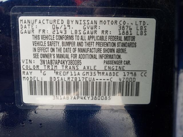 Photo 9 VIN: 3N1AB7AP4KY380085 - NISSAN SENTRA S 