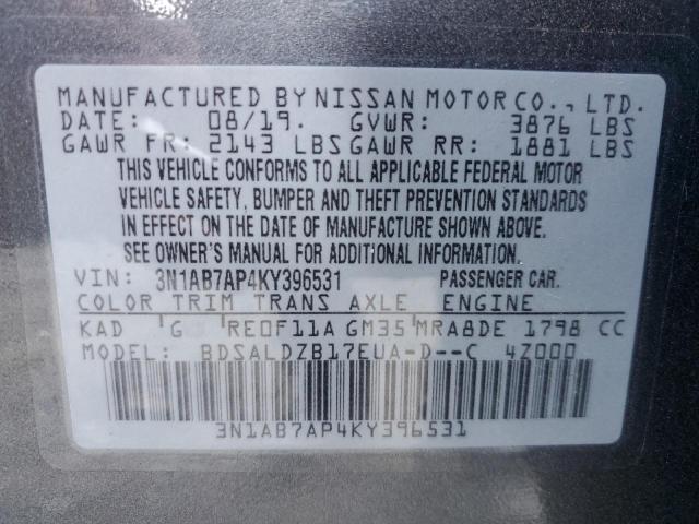 Photo 9 VIN: 3N1AB7AP4KY396531 - NISSAN SENTRA 