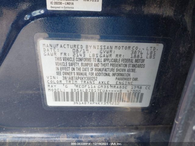 Photo 8 VIN: 3N1AB7AP4KY399252 - NISSAN SENTRA 